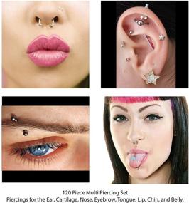 img 2 attached to 🔮 BodyJ4You 120 PCS Body Piercing Lot - Random Mix of Belly Rings, Tongue Rings, Eyebrow Rings, Tragus Barbells - 14G and 16G Options