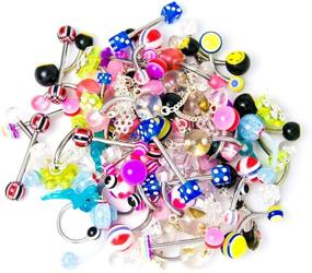 img 1 attached to 🔮 BodyJ4You 120 PCS Body Piercing Lot - Random Mix of Belly Rings, Tongue Rings, Eyebrow Rings, Tragus Barbells - 14G and 16G Options