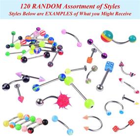 img 3 attached to 🔮 BodyJ4You 120 PCS Body Piercing Lot - Random Mix of Belly Rings, Tongue Rings, Eyebrow Rings, Tragus Barbells - 14G and 16G Options