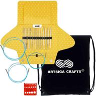 🧶 interchangeable knitting needle set - addi click mixed set with white-bronze finish, skacel blue cables, and bonus 1 artsiga crafts project bag bundle logo