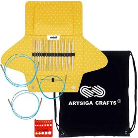 img 4 attached to 🧶 Interchangeable Knitting Needle Set - Addi Click Mixed Set with White-Bronze Finish, Skacel Blue Cables, and Bonus 1 Artsiga Crafts Project Bag Bundle