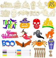 🎃 spooktacular halloween crafts kit: diy wooden slice ornaments for homeschooling, party decor & fun family activities - 60pcs blank cutouts, 8 markers & more! logo