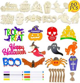 img 4 attached to 🎃 Spooktacular Halloween Crafts Kit: DIY Wooden Slice Ornaments for Homeschooling, Party Decor & Fun Family Activities - 60pcs Blank Cutouts, 8 Markers & More!