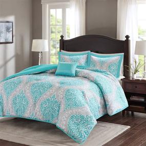 img 3 attached to 🛏️ Cozy Comforter Set by Comfort Spaces - Modern Casual Boho Bedding with Matching Sham, Decorative Pillow - Coco Teal Damask - Full/Queen Size (90"x90"), 4 Piece