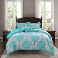 🛏️ cozy comforter set by comfort spaces - modern casual boho bedding with matching sham, decorative pillow - coco teal damask - full/queen size (90"x90"), 4 piece logo