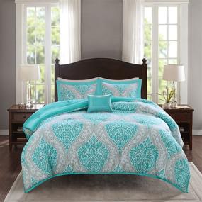 img 4 attached to 🛏️ Cozy Comforter Set by Comfort Spaces - Modern Casual Boho Bedding with Matching Sham, Decorative Pillow - Coco Teal Damask - Full/Queen Size (90"x90"), 4 Piece