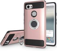 📱 newseego google pixel 2 xl case: armor dual layer 2-in-1 protection, finger ring holder & magnetic car mount - rose gold logo