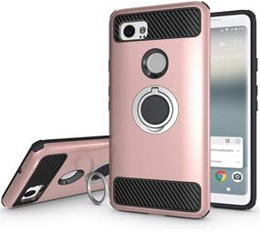 img 4 attached to 📱 Newseego Google Pixel 2 XL Case: Armor Dual Layer 2-in-1 Protection, Finger Ring Holder & Magnetic Car Mount - Rose Gold