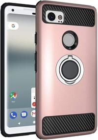 img 2 attached to 📱 Newseego Google Pixel 2 XL Case: Armor Dual Layer 2-in-1 Protection, Finger Ring Holder & Magnetic Car Mount - Rose Gold