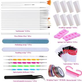 img 2 attached to 💅 Anezus 105 Pieces Nail Art Supplies Kit with Nail Rhinestones, Glitter Hexagon Sequins, Flake Chip Foil, Nail Brushes Dotting Pen, French Acrylic Style False Nails