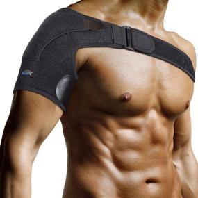 img 4 attached to 🏋️ Adjustable Shoulder Brace for Torn Rotator Cuff, Pain Relief, Sprains, Strains, Dislocated AC Joint, Labrum Tear, and More - Support Sleeve for Men and Women, Adjustable Fit Wrap, Relief for Shoulder Injuries and Tendonitis (Black-Black)