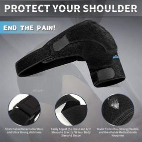 img 2 attached to 🏋️ Adjustable Shoulder Brace for Torn Rotator Cuff, Pain Relief, Sprains, Strains, Dislocated AC Joint, Labrum Tear, and More - Support Sleeve for Men and Women, Adjustable Fit Wrap, Relief for Shoulder Injuries and Tendonitis (Black-Black)