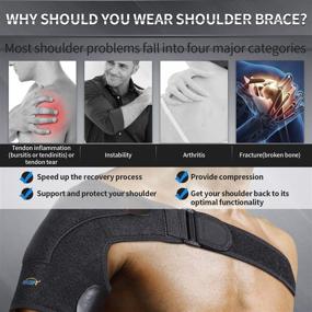 img 1 attached to 🏋️ Adjustable Shoulder Brace for Torn Rotator Cuff, Pain Relief, Sprains, Strains, Dislocated AC Joint, Labrum Tear, and More - Support Sleeve for Men and Women, Adjustable Fit Wrap, Relief for Shoulder Injuries and Tendonitis (Black-Black)