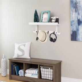 img 3 attached to 📚 Emfogo Rustic Wall Shelves with Hooks - Enhance Bedroom, Entryway, and Bathroom Storage Space with Floating White Wall Mounted Shelves