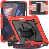 🔴 high-quality timecity case compatible with ipad pro 12.9 inch 2021: built-in screen protector, swivel stand, hand/shoulder strap, pencil holder - red logo