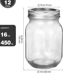img 3 attached to KAMOTA Mason Jars 16 OZ - Perfect for Meal Prep, Jam Making & More! 12 PACK with Regular Lids & Bands, Whiteboard Labels Included