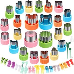 img 4 attached to CECIAOAIME 24-Piece Vegetable Cutter Shapes Set - Cookie Cutters & Fruit Stamps Mold with 20 Food Picks and Forks for Kids