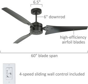 img 3 attached to 🏡 Kathy Ireland HOME Loft 60 Inch Ceiling Fan - Indoor/Outdoor Weather Resistant Fixture with 3 Blades - Modern Industrial Design, 4-Speed Motor & Wall Control - Barbeque Black