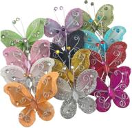 🦋 yaka organza wire butterfly craft with rhinestones: table scatter decorations for wedding, birthday parties (24pcs) with shining effect logo