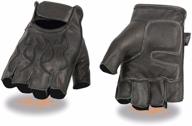 🧤 high-quality milwaukee men's xl regular black flames fingerless leather motorcycle riding gloves logo