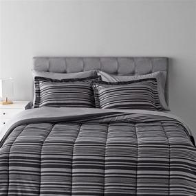 img 4 attached to 🛏️ Amazon Basics 7-Piece Microfiber Bed-in-a-Bag Comforter Set - Full/Queen, Stylish Gray Calvin Stripe Design