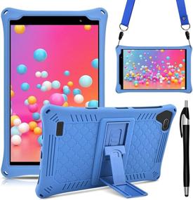 img 4 attached to 📱 8-Inch Silicone Case Compatible with Samsung Galaxy Tab A 8.0 2019 (SM-T290/T295/T297) & Teclast P80X/P80H - Dark Blue Protective Cover for Kids with Strap and Tablet Stylus Pen