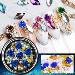 img 2 attached to 🌸 6 Pots Mixed Metal Rose Charms with Flower Nail Rhinestones: Sparkling Sea-Shaped Gems Set, Gold Shell Line, Colorful Pearl Diamond, Artificial Gradient Jewelry DIY 3D Nail Art Decoration