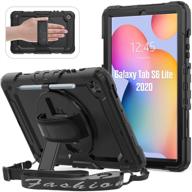 📱 samsung tab s6 lite 10.4 inch 2020 case - heavy duty shockproof case with 360° rotating stand/hand strap, screen protector, shoulder strap, s pen holder - galaxy s6 lite sm-p610/p615, black logo