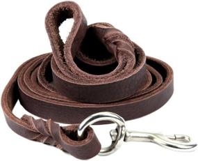 img 4 attached to 🐶 Petroad Heavy Duty Brown Leather Dog Leash - 6ft Training Lead for Large Dogs (Brown)