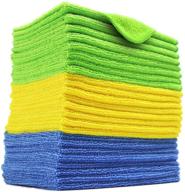 🧼 24 pack of polyte microfiber cleaning cloths, 12 x 16 in, in blue, green, and yellow logo