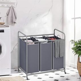 img 3 attached to 🛒 Grey 3-Bag Laundry Sorter Cart with Lockable Wheels and Removable Bags - Heavy Duty Laundry Hamper