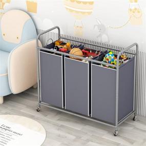 img 2 attached to 🛒 Grey 3-Bag Laundry Sorter Cart with Lockable Wheels and Removable Bags - Heavy Duty Laundry Hamper