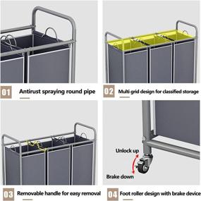 img 1 attached to 🛒 Grey 3-Bag Laundry Sorter Cart with Lockable Wheels and Removable Bags - Heavy Duty Laundry Hamper