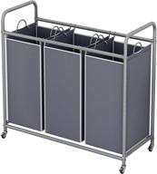 🛒 grey 3-bag laundry sorter cart with lockable wheels and removable bags - heavy duty laundry hamper логотип