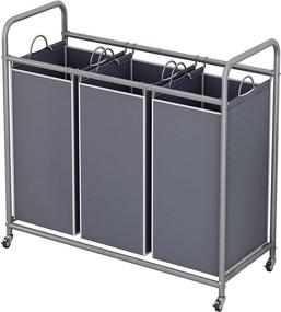 img 4 attached to 🛒 Grey 3-Bag Laundry Sorter Cart with Lockable Wheels and Removable Bags - Heavy Duty Laundry Hamper