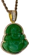 iced laughing buddha green jade pendant necklace genuine certified grade a jadeite jade handcrafted, jade necklace, 14k gold filled laughing buddha jade necklace, jade medallion, fast prime shipping logo