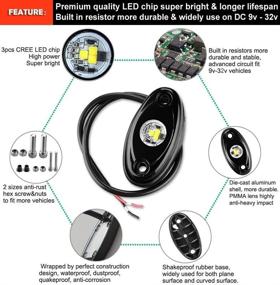 img 2 attached to 🔴 YaeCCC 4-Pack Красных LED фонариков Rock Lights - Водонепроницаемые подсветки для кузова, освещающие трассы для автомобиля, грузовика, квадроцикла, мотовездехода, внедорожника, лодки.