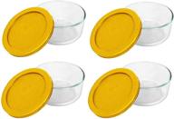 🍽️ pyrex storage plus 2-cup round glass food storage dish with yellow cover (4 pack) - durable and convenient storage solution for your kitchen логотип