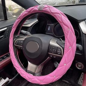 img 1 attached to 👑 Fangfei Crown Car Steering Wheel Cover with Bling Diamond for Girls &amp; Women - Cute and Pink, Made of Natural Latex, Non-Toxic and Odorless for Safe Driving (Pink - Diamonds)
