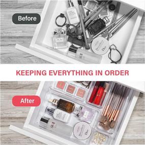 img 1 attached to 🗄 21-Piece Clear Drawer Organizers with Non-Slip Silicone Pads - Plastic Storage Trays for Makeup, Bathroom, Kitchen, Office Supplies, Craft - 5 Sizes Desk Drawer Organizer