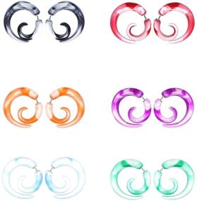 img 4 attached to 🌀 CrazyPiercing 12Pcs Acrylic Ear Gauge Spiral Earrings Studs - Stretcher Taper 20G - Fake Tapers for Piercing