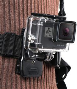 img 2 attached to 🎒 HSU Backpack Strap Clip Holder: 360° Rotary Base, J-Hook & Quick Release Buckle for GoPro, AKASO, OSMO Action Cameras