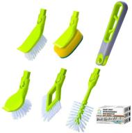 🧽 green 4-piece guay clean kitchen dish brush set with handle and scraper: rectangular, round, bottle, corner brushes, bonus scrub sponge for household cleaning and dishwashing, stiff bristles logo