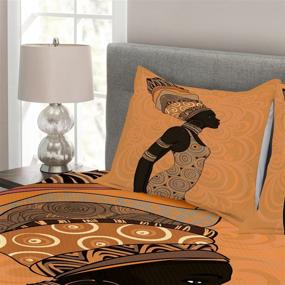 img 2 attached to 🌍 Ambesonne African Bedspread: Indigenous People Theme with Local Woman in Traditional Attire – Queen Size Coverlet Set in Persian Orange