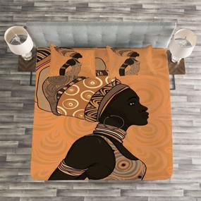 img 1 attached to 🌍 Ambesonne African Bedspread: Indigenous People Theme with Local Woman in Traditional Attire – Queen Size Coverlet Set in Persian Orange