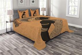 img 3 attached to 🌍 Ambesonne African Bedspread: Indigenous People Theme with Local Woman in Traditional Attire – Queen Size Coverlet Set in Persian Orange