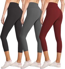 img 4 attached to 👖 3-Pack High-Waisted Tummy Control Black Capri Leggings for Women - Butt Lift Workout Yoga Pants