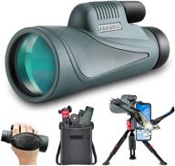 🔭 high definition 12x56 monocular telescope with smartphone adapter, enhanced tripod, hand strap - powerful monocular with enhanced low light vision for stargazing - lightweight monocular for birdwatching and hunting logo