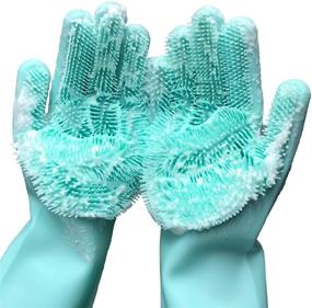 img 4 attached to 🧤 Silicone Reusable Cleaning Brush Heat Resistant Scrubber Gloves - Dishwashing Gloves for Housework, Kitchen Clean, Bathroom, Bathing, Car Washing | 1 Pair (13.6" Large)