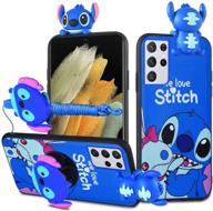 hikerclub galaxy s21 5g case - stitch phone case 3d cartoon protective cover cute soft silicone case with phone stand and detachable long lanyard for children girls (stitch logo